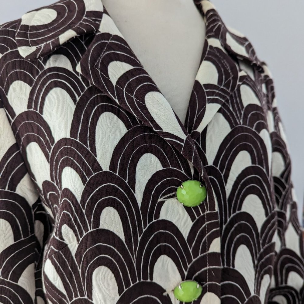 2000s-era dress coat, graphic print with bright lining